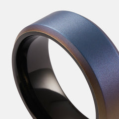 Ridge 8mm Beveled Ring Set - Burnt Titanium
