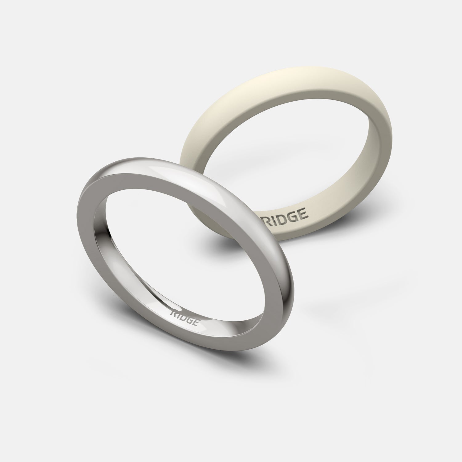 Ridge 2mm Rounded Ring Set - 14K White Gold